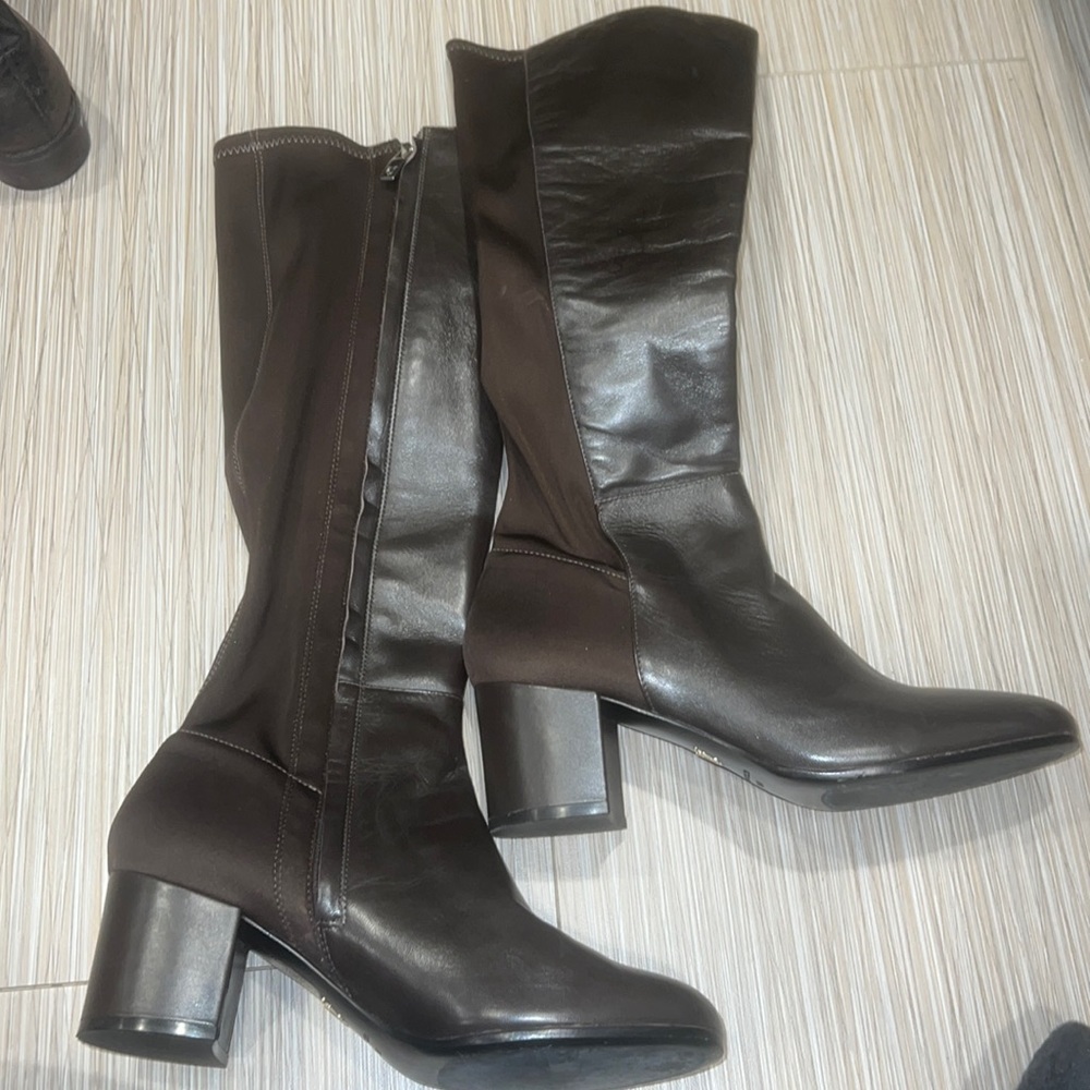 Brown leather knee high boots